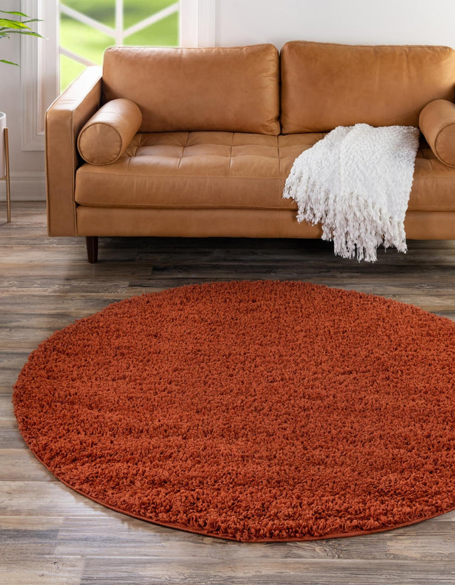 Terracotta 5' 3 x 5' 3 Solid Shag Round Area Rug Thick Soft Touch Fluffy & Plush Shaggy Pile