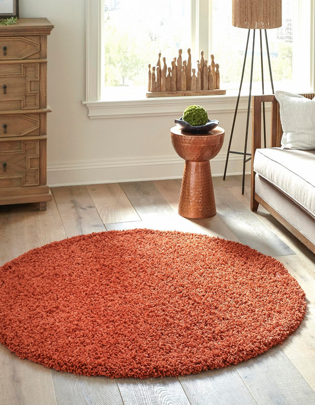 Terracotta 5' 3 x 5' 3 Solid Shag Round Area Rug Thick Soft Touch Fluffy & Plush Shaggy Pile