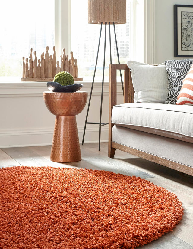 Terracotta 5' 3 x 5' 3 Solid Shag Round Area Rug Thick Soft Touch Fluffy & Plush Shaggy Pile