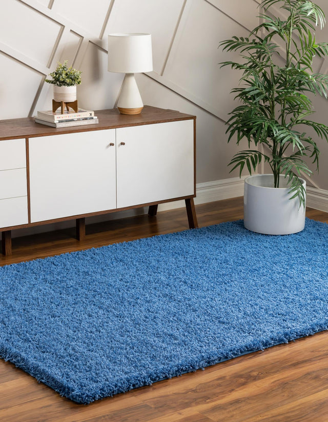 Periwinkle Blue 5' 3 x 8' Solid Shag Rectangle Area Rug Thick Soft Touch Fluffy & Plush Shaggy Pile