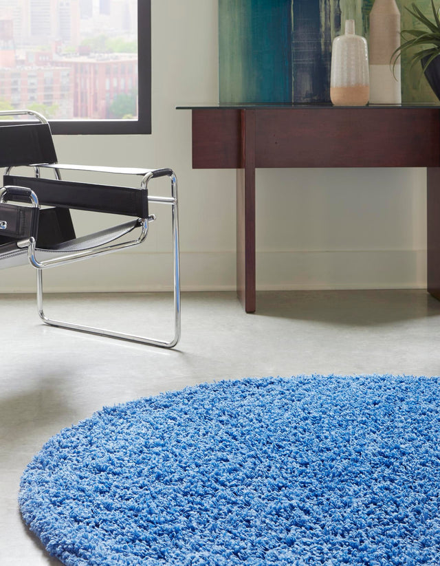 Periwinkle Blue 4' 1 x 4' 1 Solid Shag Round Area Rug Thick Soft Touch Fluffy & Plush Shaggy Pile Durable Minimalist Carpet for Classic Interior Design for Sale at Rug Engine