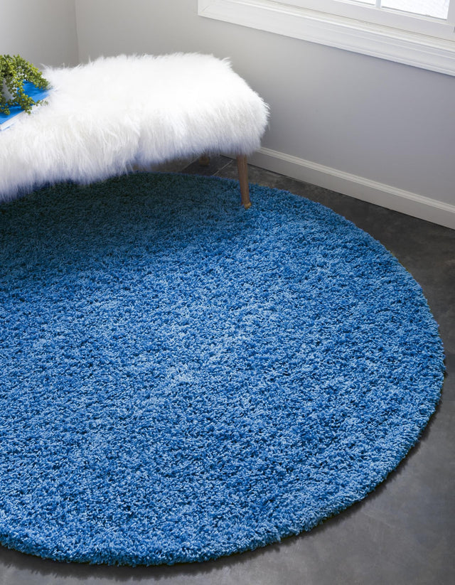 Periwinkle Blue 7' 10 x 7' 10 Solid Shag Round Area Rug Thick Soft Touch Fluffy & Plush Shaggy Pile Durable Minimalist Carpet for Classic Interior Design for Sale at Rug Engine