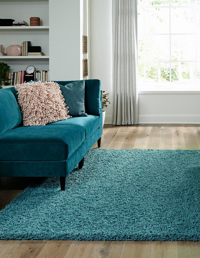 Deep Aqua Blue 7' 10 x 7' 10 Solid Shag Square Area Rug Thick Soft Touch Fluffy & Plush Shaggy Pile Durable Minimalist Carpet for Classic Interior Design for Sale at Rug Engine