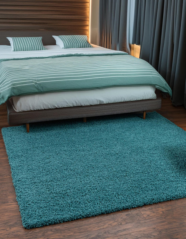 Deep Aqua Blue 7' 10 x 7' 10 Solid Shag Square Area Rug Thick Soft Touch Fluffy & Plush Shaggy Pile Durable Minimalist Carpet for Classic Interior Design for Sale at Rug Engine