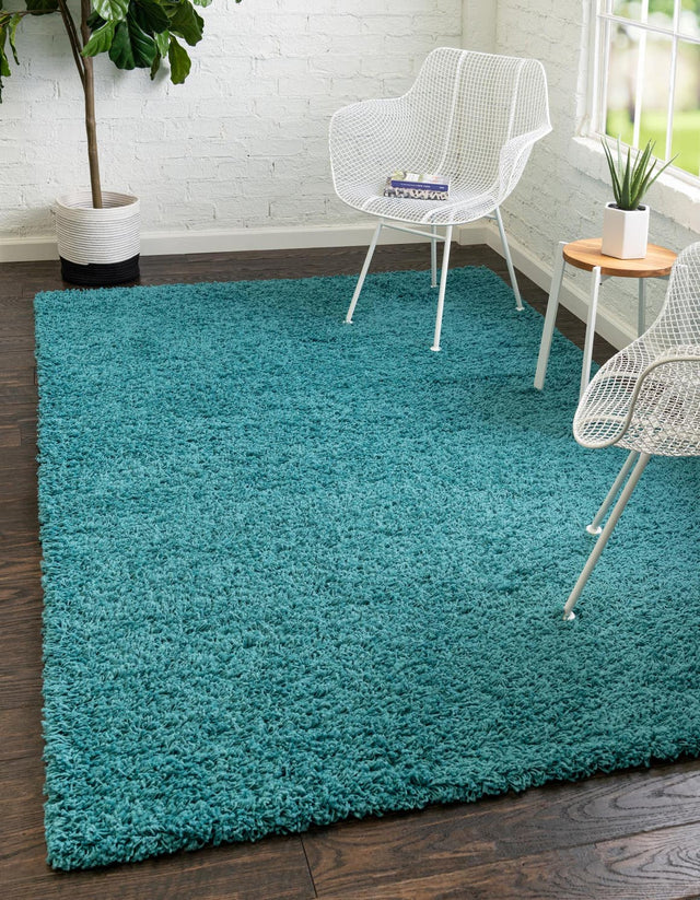 Deep Aqua Blue 4' 1 x 6' 1 Solid Shag Rectangle Area Rug Thick Soft Touch Fluffy & Plush Shaggy Pile Durable Minimalist Carpet for Classic Interior Design for Sale at Rug Engine