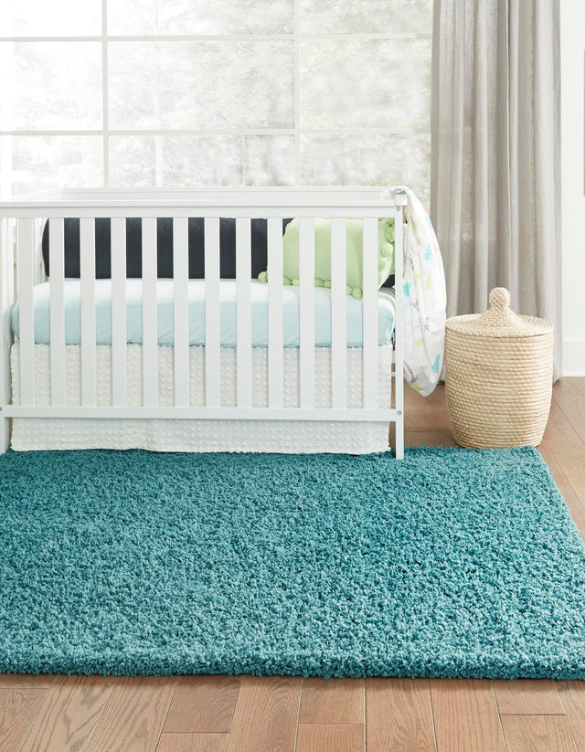 Deep Aqua Blue 7' 1 x 10' Solid Shag Rectangle Area Rug Thick Soft Touch Fluffy & Plush Shaggy Pile Durable Minimalist Carpet for Classic Interior Design for Sale at Rug Engine