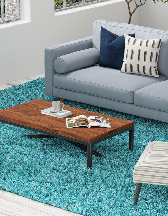 Deep Aqua Blue 10' x 13' 1 Solid Shag Rectangle Area Rug Thick Soft Touch Fluffy & Plush Shaggy Pile Durable Minimalist Carpet for Classic Interior Design for Sale at Rug Engine