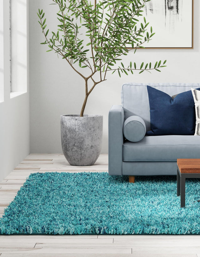 Deep Aqua Blue 3' 1 x 5' 3 Solid Shag Rectangle Area Rug Thick Soft Touch Fluffy & Plush Shaggy Pile Durable Minimalist Carpet for Classic Interior Design for Sale at Rug Engine