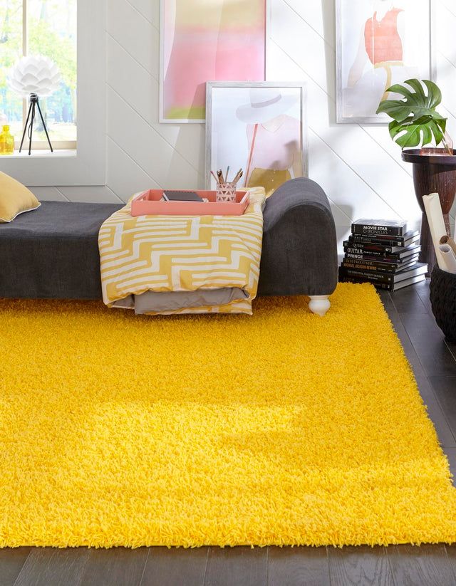Tuscan Sun Yellow 7' 10 x 7' 10 Solid Shag Square Area Rug Thick Soft Touch Fluffy & Plush Shaggy Pile Durable Minimalist Carpet for Classic Interior Design for Sale at Rug Engine
