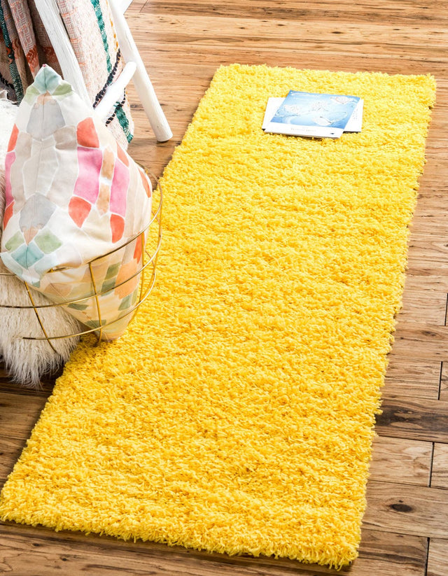 Tuscan Sun Yellow 2' 7 x 19' 8 Solid Shag Runner Area Rug Thick Soft Touch Fluffy & Plush Shaggy Pile