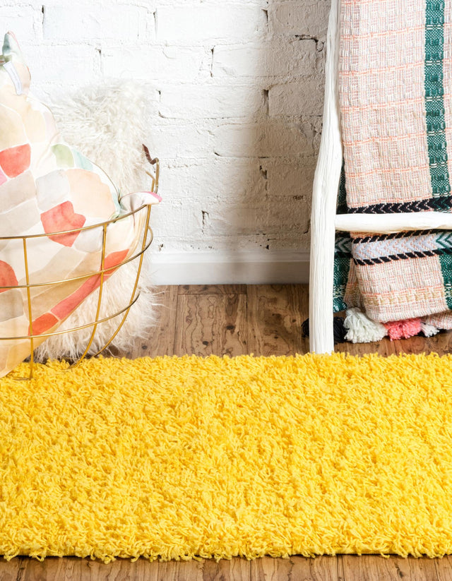 Tuscan Sun Yellow 2' 7 x 16' 5 Solid Shag Runner Area Rug Thick Soft Touch Fluffy & Plush Shaggy Pile