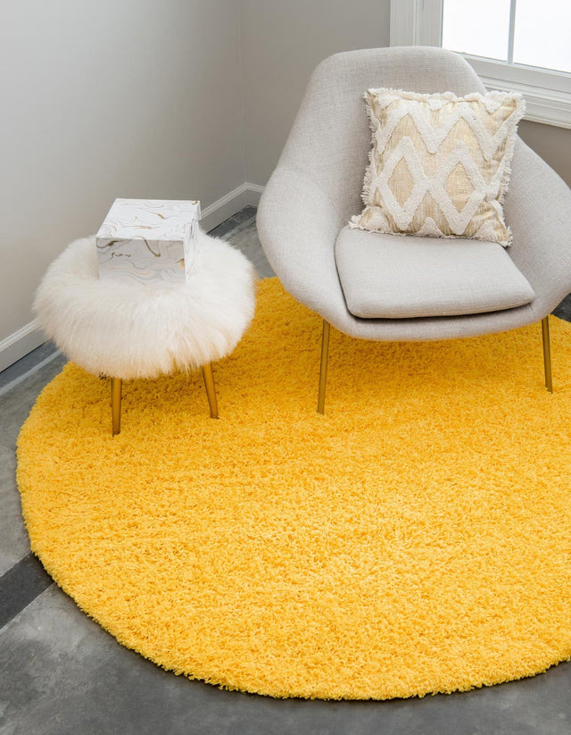 Tuscan Sun Yellow 3' 1 x 3' 1 Solid Shag Round Area Rug Thick Soft Touch Fluffy & Plush Shaggy Pile