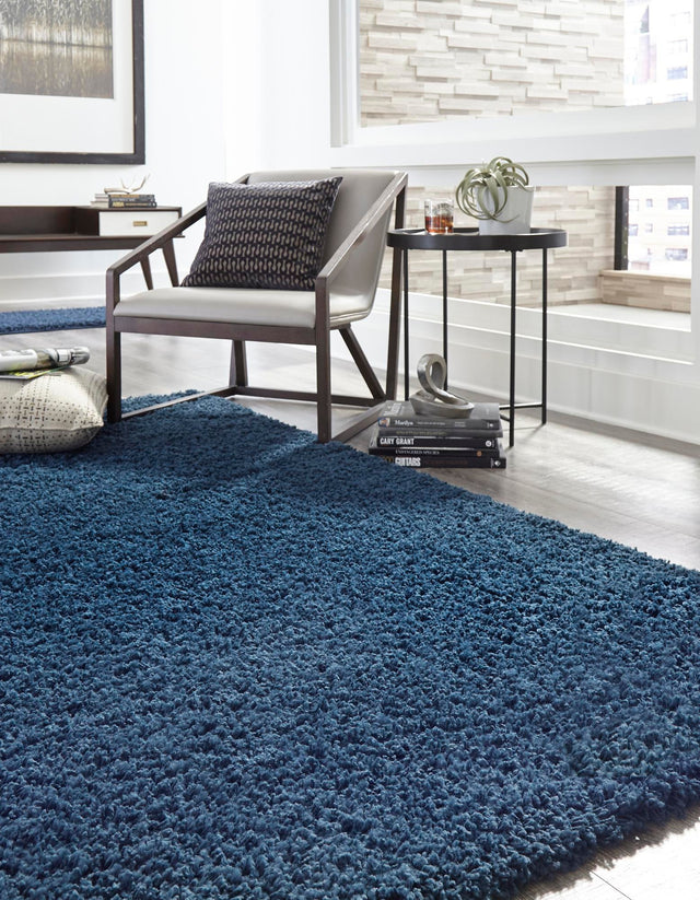 Sapphire Blue 9' x 12' Solid Shag Rectangle Area Rug Thick Soft Touch Fluffy & Plush Shaggy Pile Durable Minimalist Carpet for Classic Interior Design for Sale at Rug Engine