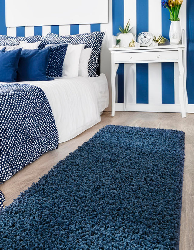 Sapphire Blue 2' 7 x 10' Solid Shag Runner Area Rug Thick Soft Touch Fluffy & Plush Shaggy Pile Durable Minimalist Carpet for Classic Interior Design for Sale at Rug Engine