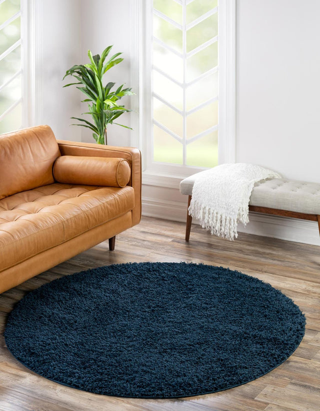 Sapphire Blue 7' 1 x 7' 1 Solid Shag Round Area Rug Thick Soft Touch Fluffy & Plush Shaggy Pile Durable Minimalist Carpet for Classic Interior Design for Sale at Rug Engine
