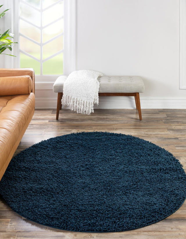 Sapphire Blue 10' x 10' Solid Shag Round Area Rug Thick Soft Touch Fluffy & Plush Shaggy Pile Durable Minimalist Carpet for Classic Interior Design for Sale at Rug Engine