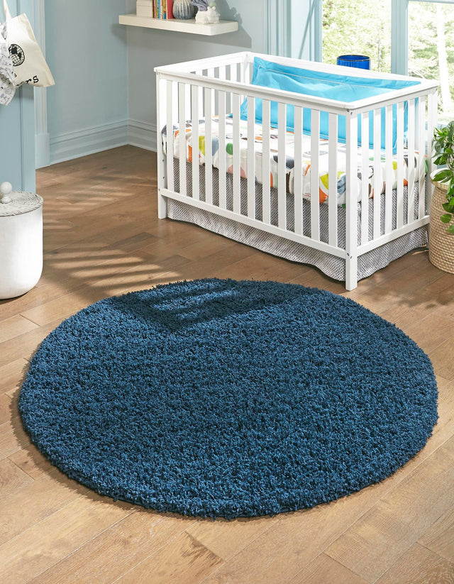 Sapphire Blue 7' 10 x 7' 10 Solid Shag Round Area Rug Thick Soft Touch Fluffy & Plush Shaggy Pile Durable Minimalist Carpet for Classic Interior Design for Sale at Rug Engine