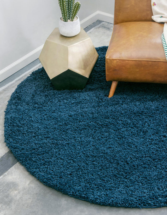 Sapphire Blue 7' 10 x 7' 10 Solid Shag Round Area Rug Thick Soft Touch Fluffy & Plush Shaggy Pile Durable Minimalist Carpet for Classic Interior Design for Sale at Rug Engine