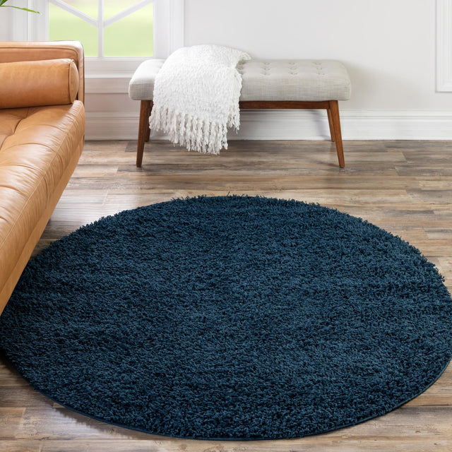Sapphire Blue 7' 10 x 7' 10 Solid Shag Round Area Rug Thick Soft Touch Fluffy & Plush Shaggy Pile Durable Minimalist Carpet for Classic Interior Design for Sale at Rug Engine