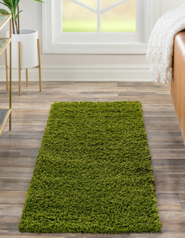 Grass Green 2' 7 x 10' Solid Shag Runner Area Rug Thick Soft Touch Fluffy & Plush Shaggy Pile Durable Minimalist Carpet for Classic Interior Design for Sale at Rug Engine