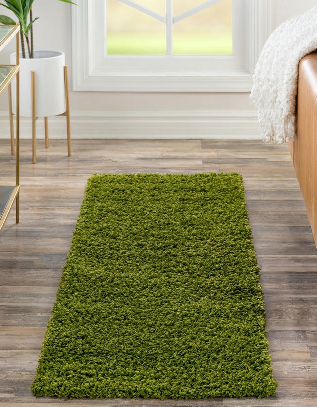 Grass Green 2' 7 x 16' 5 Solid Shag Runner Area Rug Thick Soft Touch Fluffy & Plush Shaggy Pile Durable Minimalist Carpet for Classic Interior Design for Sale at Rug Engine