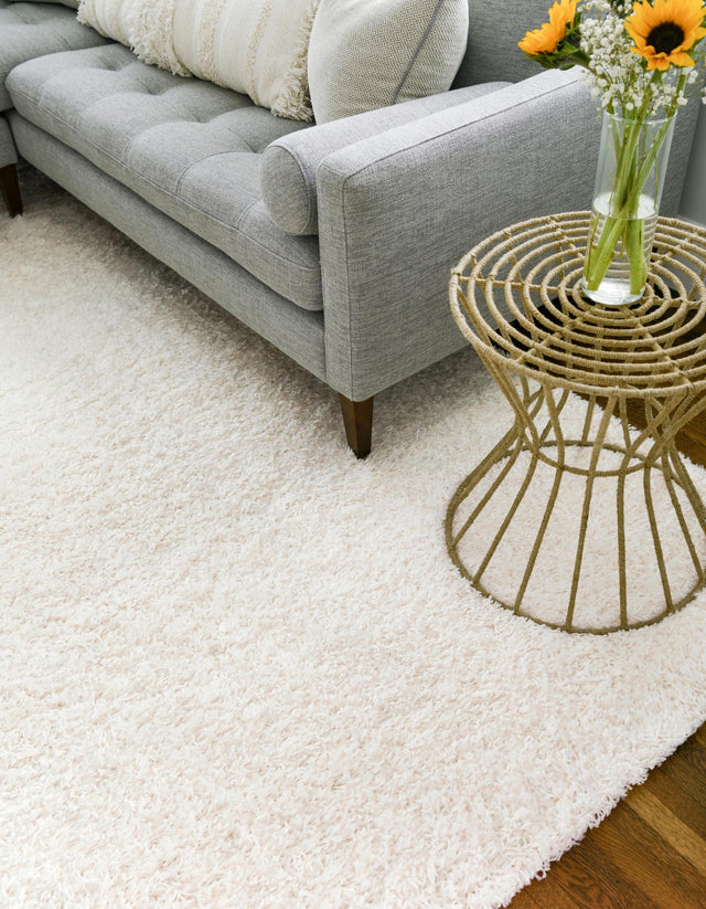 Snow White 7' 10 x 7' 10 Solid Shag Square Area Rug Thick Soft Touch Fluffy & Plush Shaggy Pile Durable Minimalist Carpet for Classic Interior Design for Sale at Rug Engine