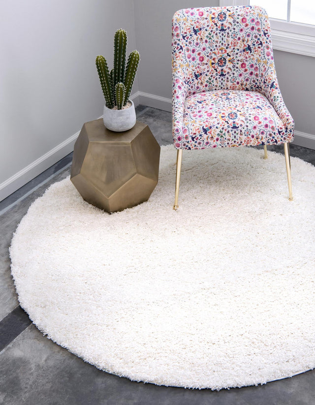 Snow White 7' 1 x 7' 1 Solid Shag Round Area Rug Thick Soft Touch Fluffy & Plush Shaggy Pile Durable Minimalist Carpet for Classic Interior Design for Sale at Rug Engine