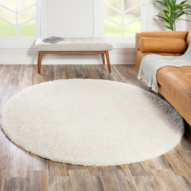Snow White 6' 1 x 6' 1 Solid Shag Round Area Rug Thick Soft Touch Fluffy & Plush Shaggy Pile Durable Minimalist Carpet for Classic Interior Design for Sale at Rug Engine