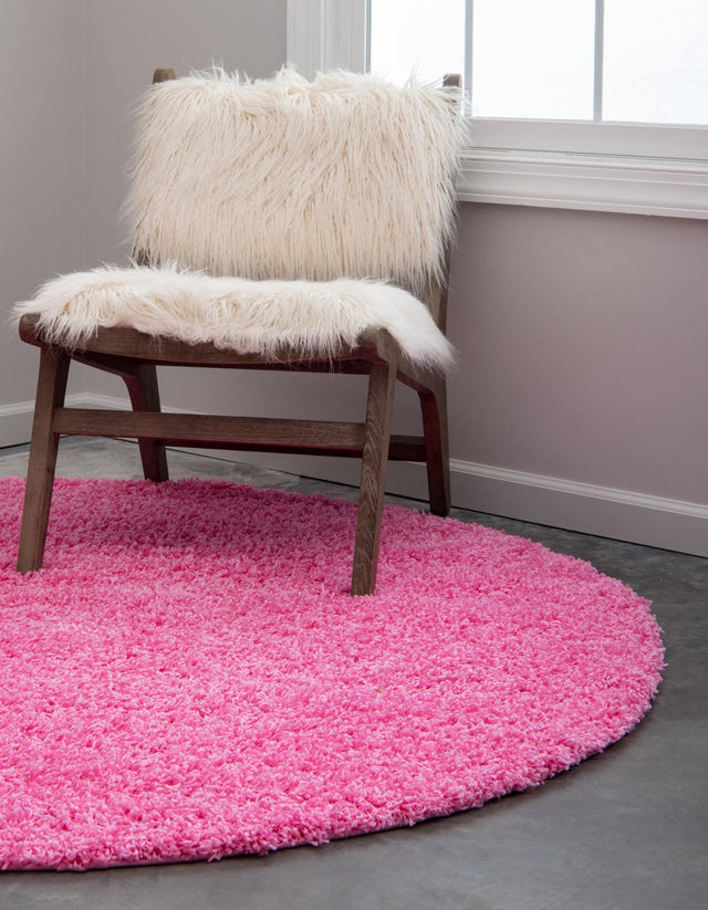 Taffy Pink 7' 1 x 7' 1 Solid Shag Round Area Rug Thick Soft Touch Fluffy & Plush Shaggy Pile Durable Minimalist Carpet for Classic Interior Design for Sale at Rug Engine