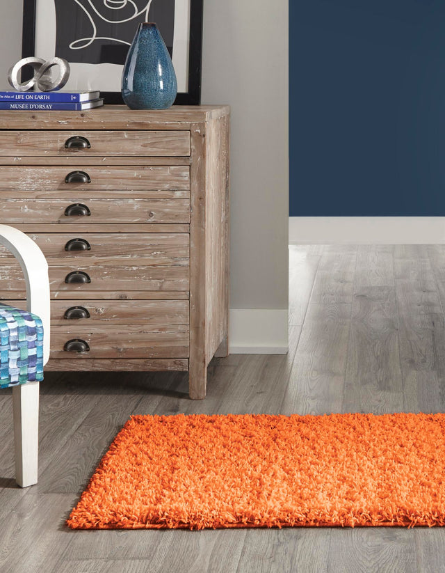 Tiger Orange 2' 7 x 19' 8 Solid Shag Runner Area Rug Thick Soft Touch Fluffy & Plush Shaggy Pile Durable Minimalist Carpet for Classic Interior Design for Sale at Rug Engine
