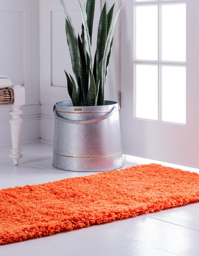 Tiger Orange 2' 7 x 19' 8 Solid Shag Runner Area Rug Thick Soft Touch Fluffy & Plush Shaggy Pile Durable Minimalist Carpet for Classic Interior Design for Sale at Rug Engine