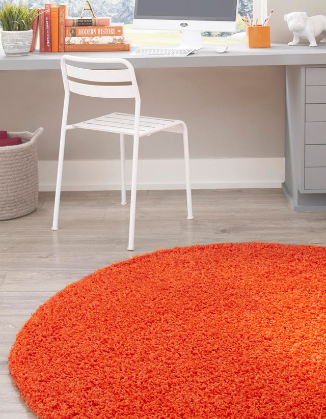 Tiger Orange 3' 1 x 3' 1 Solid Shag Round Area Rug Thick Soft Touch Fluffy & Plush Shaggy Pile Durable Minimalist Carpet for Classic Interior Design for Sale at Rug Engine