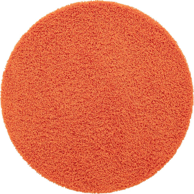 Tiger Orange 6' 1 x 6' 1 Solid Shag Round Area Rug Thick Soft Touch Fluffy & Plush Shaggy Pile Durable Minimalist Carpet for Classic Interior Design for Sale at Rug Engine