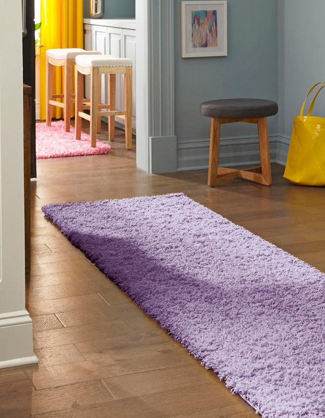 Lilac 2' 7 x 10' Solid Shag Runner Area Rug Thick Soft Touch Fluffy & Plush Shaggy Pile Durable Minimalist Carpet for Classic Interior Design for Sale at Rug Engine