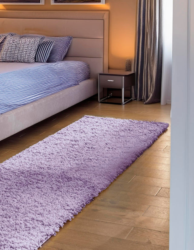 Lilac 2' 7 x 10' Solid Shag Runner Area Rug Thick Soft Touch Fluffy & Plush Shaggy Pile Durable Minimalist Carpet for Classic Interior Design for Sale at Rug Engine