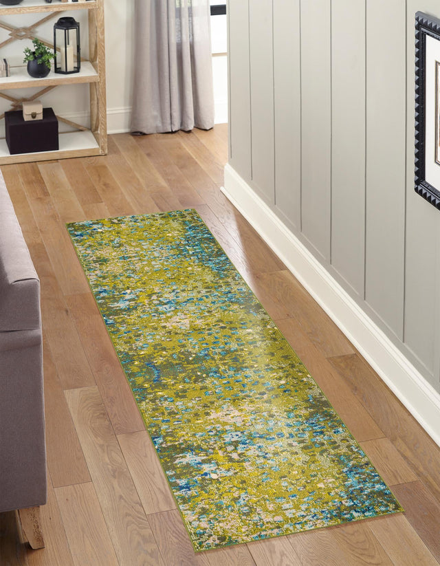 Green 2' 7 x 10' Jardin Runner Area Rug 100% Polypropylene With Cotton Backing Colorful & Vivid Modern Carpet for Home Decor for Sale at Rug Engine