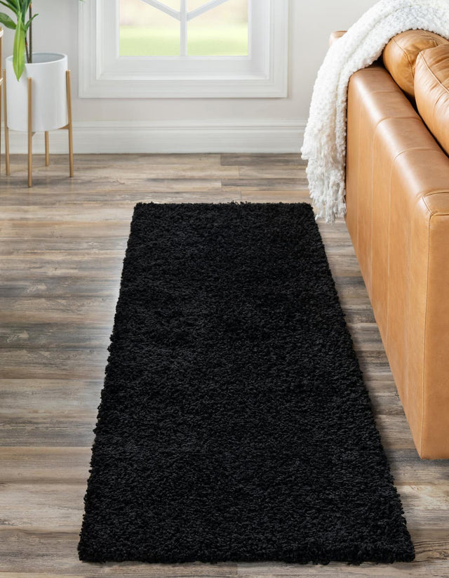 Jet Black 2' 1 x 6' 5 Solid Shag Runner Area Rug Thick Soft Touch Fluffy & Plush Shaggy Pile
