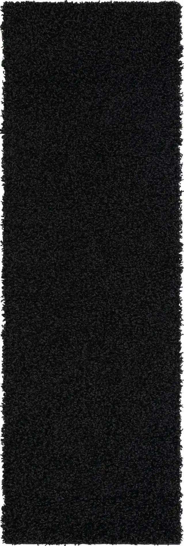 Jet Black 2' 1 x 6' 5 Solid Shag Runner Area Rug Thick Soft Touch Fluffy & Plush Shaggy Pile