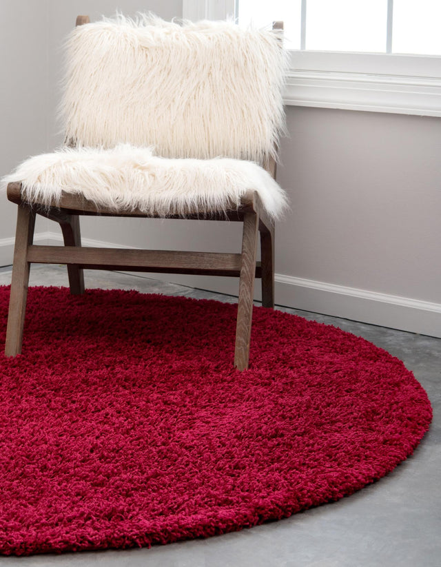 Cherry Red 5' 3 x 5' 3 Solid Shag Round Area Rug Thick Soft Touch Fluffy & Plush Shaggy Pile