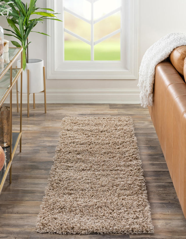 Taupe 2' 7 x 10' Solid Shag Runner Area Rug Thick Soft Touch Fluffy & Plush Shaggy Pile Durable Minimalist Carpet for Classic Interior Design for Sale at Rug Engine