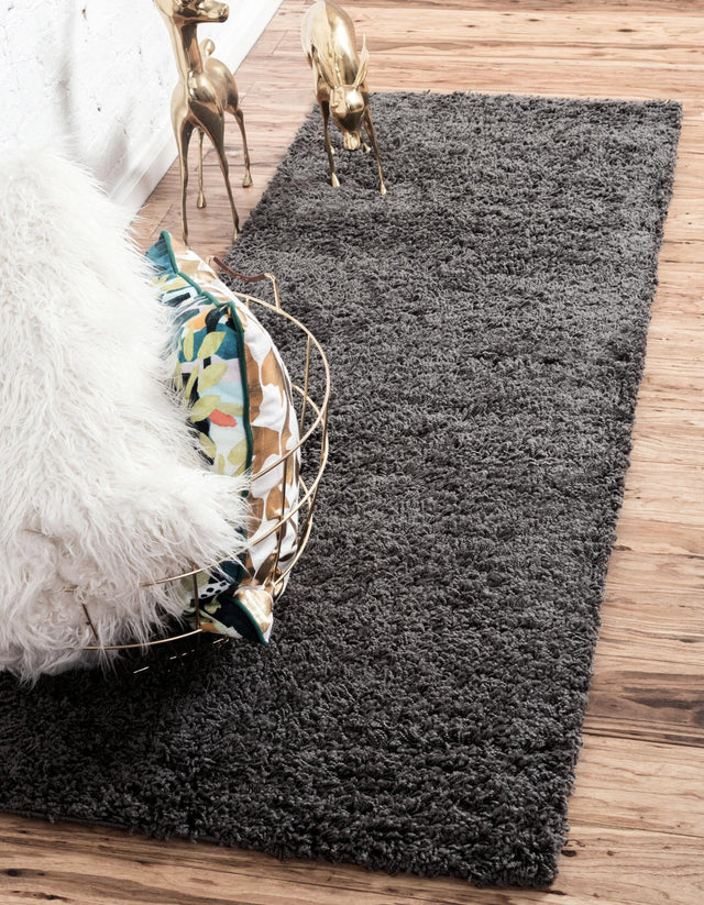 Graphite Gray 2' 7 x 19' 8 Solid Shag Runner Area Rug Thick Soft Touch Fluffy & Plush Shaggy Pile Durable Minimalist Carpet for Classic Interior Design for Sale at Rug Engine