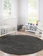 Graphite Gray 6' 1 x 6' 1 Solid Shag Round Area Rug Thick Soft Touch Fluffy & Plush Shaggy Pile