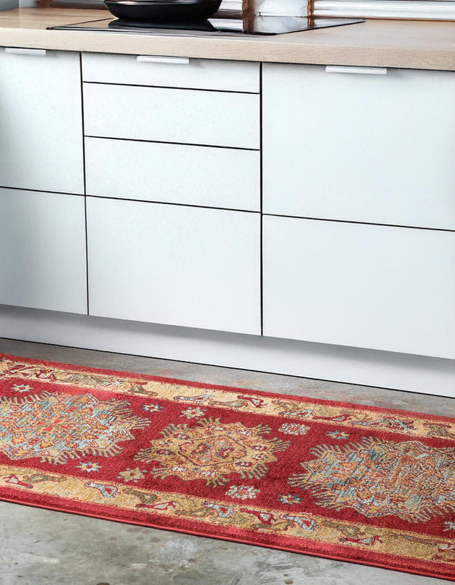 Red 2' 7 x 10' Sahand Runner Area Rug Affordable Easy Clean Traditional Design Durable Carpet for Home Interior Design Living Room Dining Office for Sale at Rug Engine