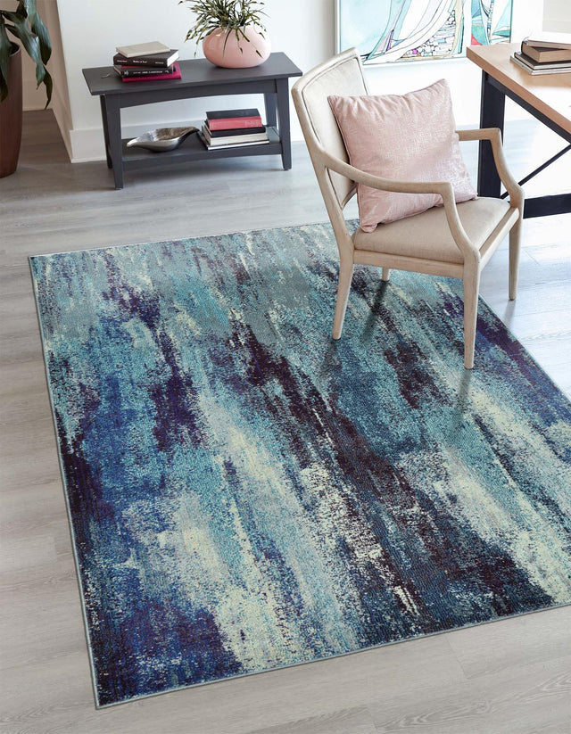 Blue 6' 1 x 9' Jardin Rectangle Area Rug 100% Polypropylene With Cotton Backing Colorful & Vivid Modern Carpet for Home Decor for Sale at Rug Engine
