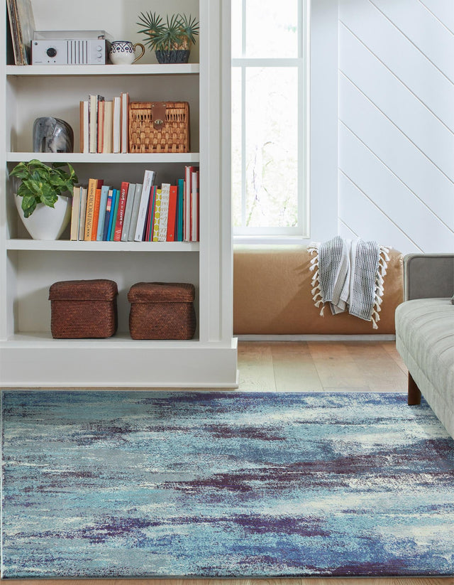 Blue 3' 3 x 5' 3 Jardin Rectangle Area Rug 100% Polypropylene With Cotton Backing Colorful & Vivid Modern Carpet for Home Decor for Sale at Rug Engine