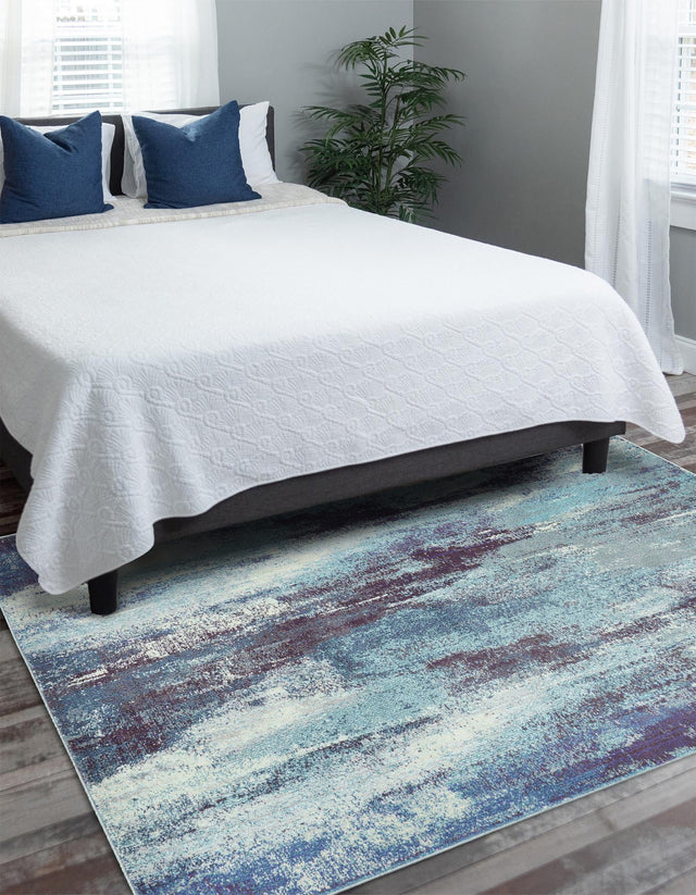 Blue 5' 1 x 8' Jardin Rectangle Area Rug 100% Polypropylene With Cotton Backing Colorful & Vivid Modern Carpet for Home Decor for Sale at Rug Engine