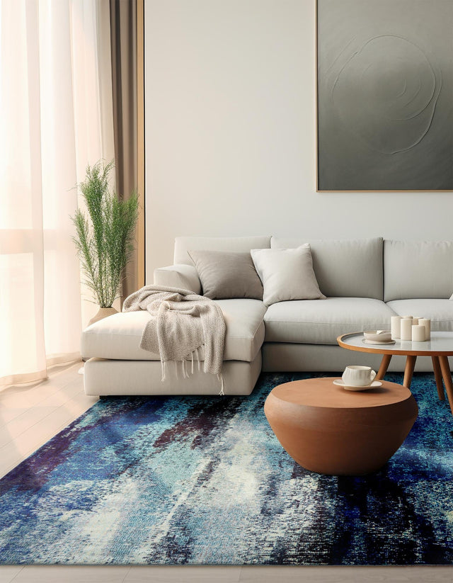 Blue 5' 3 x 5' 3 Jardin Square Area Rug 100% Polypropylene With Cotton Backing Colorful & Vivid Modern Carpet for Home Decor for Sale at Rug Engine