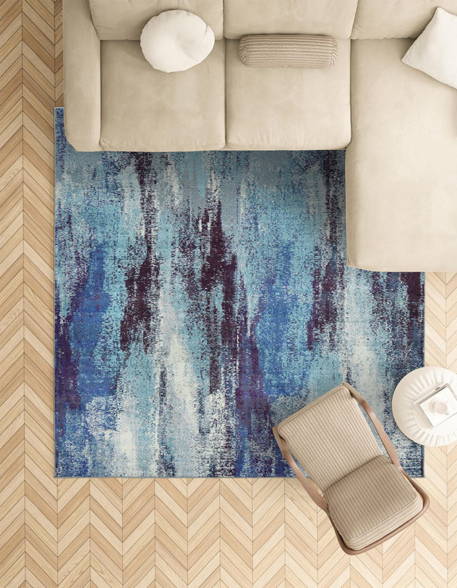 Blue 5' 3 x 5' 3 Jardin Square Area Rug 100% Polypropylene With Cotton Backing Colorful & Vivid Modern Carpet for Home Decor for Sale at Rug Engine