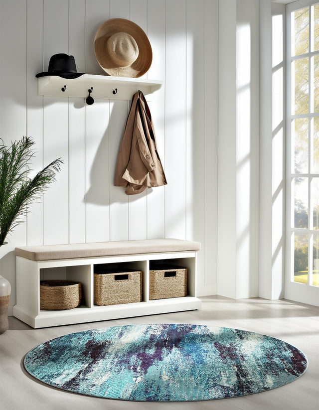 Blue 6' 1 x 6' 1 Jardin Round Area Rug 100% Polypropylene With Cotton Backing Colorful & Vivid Modern Carpet for Home Decor for Sale at Rug Engine