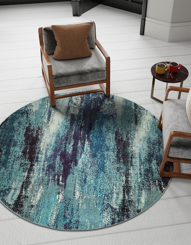 Blue 5' 3 x 5' 3 Jardin Round Area Rug 100% Polypropylene With Cotton Backing Colorful & Vivid Modern Carpet for Home Decor for Sale at Rug Engine